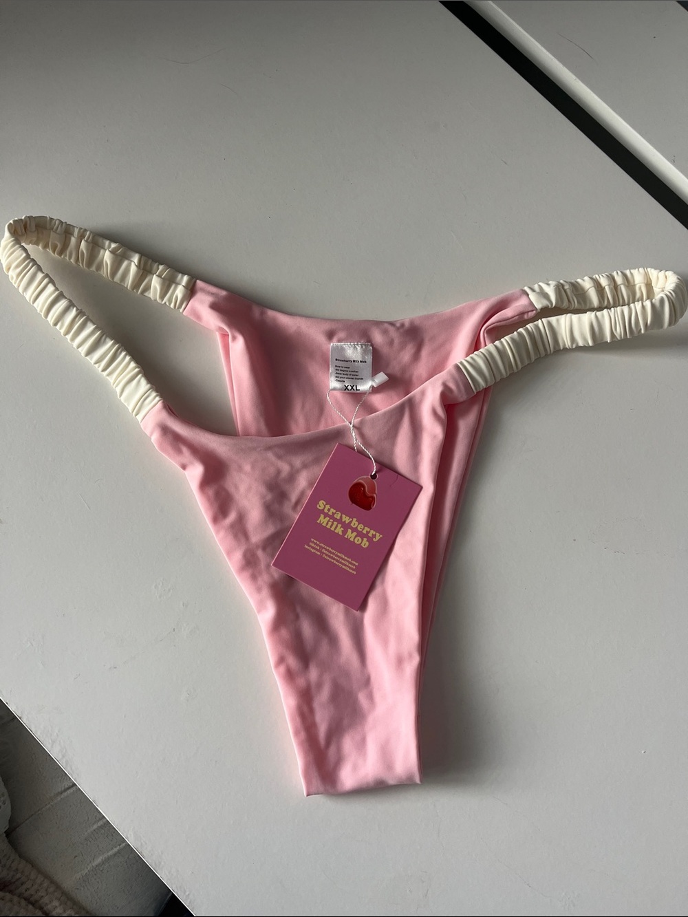 NWT Strawberry Milk Mob Pink Bikini Bottom with Cream Ruched Straps